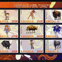 Rwanda 2011 Animals & Disney Characters #4 imperf sheetlet containing 9 values unmounted mint