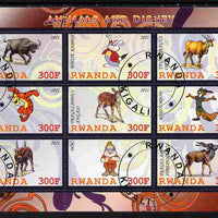 Rwanda 2011 Animals & Disney Characters #5 perf sheetlet containing 9 values fine cto used