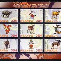 Rwanda 2011 Animals & Disney Characters #5 perf sheetlet containing 9 values unmounted mint