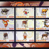 Rwanda 2011 Animals & Disney Characters #5 imperf sheetlet containing 9 values unmounted mint