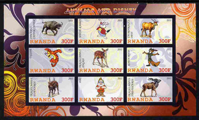 Rwanda 2011 Animals & Disney Characters #5 imperf sheetlet containing 9 values unmounted mint