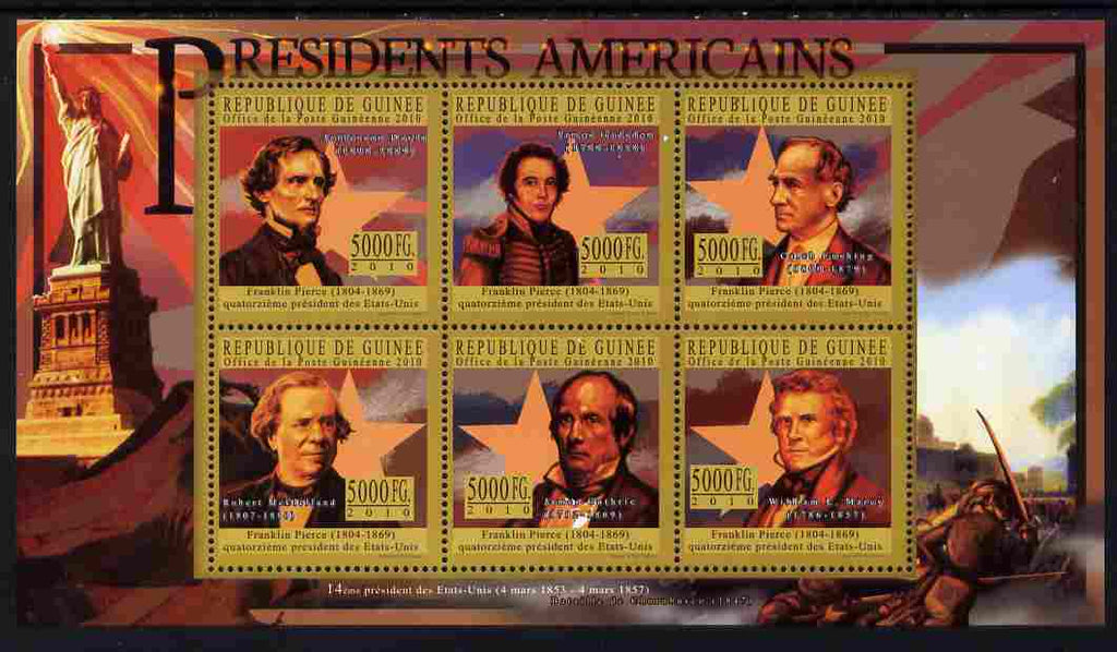 Guinea - Conakry 2010-11 Presidents of the USA #14 - Franklin Pierce perf sheetlet containing 6 values unmounted mint