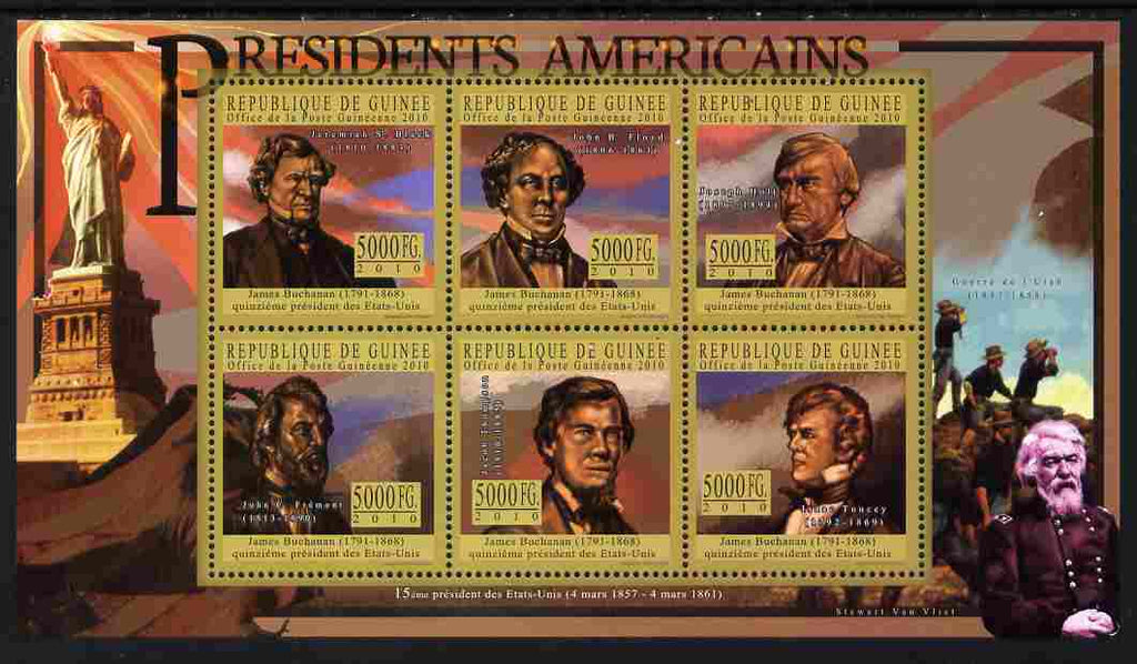 Guinea - Conakry 2010-11 Presidents of the USA #15 - James Buchanan perf sheetlet containing 6 values unmounted mint
