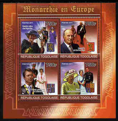 Togo 2011 European Monarchs #1 perf sheetlet containing 4 values unmounted mint