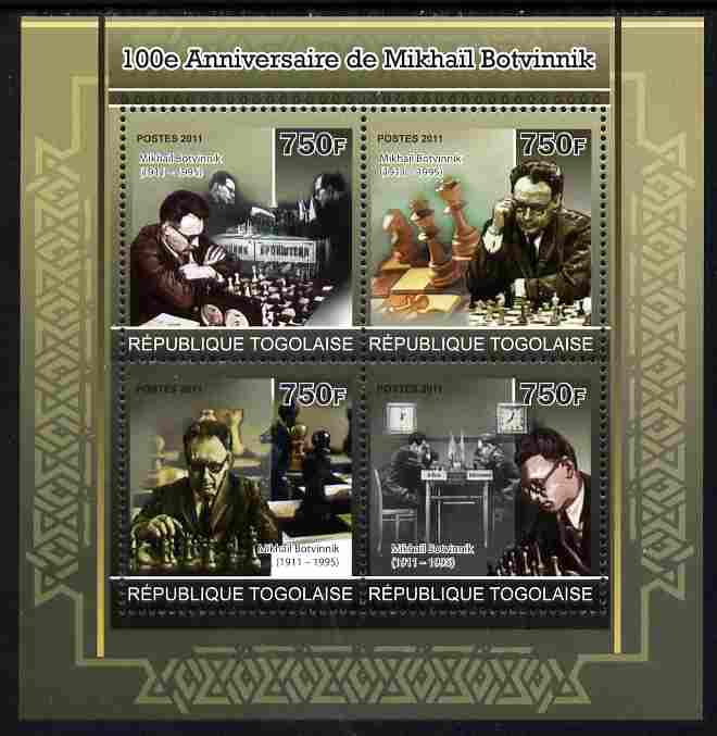 Togo 2011 Birth Centenary of Mikhail Botvinnik (chess) perf sheetlet containing 4 values unmounted mint