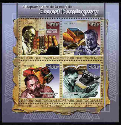 Togo 2011 50th Death Anniversary of Ernest Hemingway (author) perf sheetlet containing 4 values unmounted mint