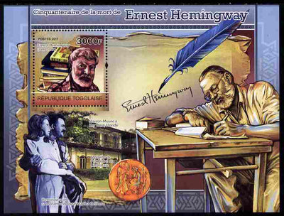 Togo 2011 50th Death Anniversary of Ernest Hemingway (author) perf souvenir sheet unmounted mint