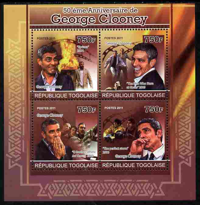 Togo 2011 50th Birth Anniversary of George Clooney perf sheetlet containing 4 values unmounted mint