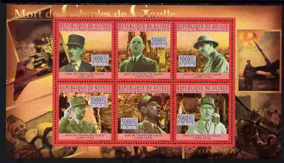 Guinea - Conakry 2010 Death Anniversary of Charles De Gaulle #2 perf sheetlet containing 6 values unmounted mint, Michel 7746-51