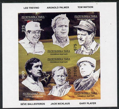 Touva 1995 Golf Legends sheetlet containing complete imperf set of 6 unmounted mint