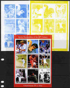 Tadjikistan 1999 Sports Personalities of the 20th Century sheetlet containing 9 values - imperf progressive proofs in blue & yellow colours only plus all 4-colour perf composite, unmounted mint