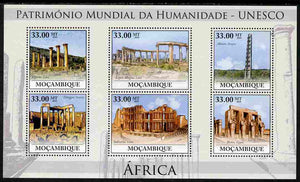 Mozambique 2010 UNESCO World Heritage Sites - Africa #3 perf sheetlet containing 6 values unmounted mint, Yvert 3206-11