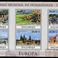 Mozambique 2010 UNESCO World Heritage Sites - Europe #3 perf sheetlet containing 6 values unmounted mint, Yvert 3188-93