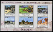 Mozambique 2010 UNESCO World Heritage Sites - Europe #3 perf sheetlet containing 6 values unmounted mint, Yvert 3188-93