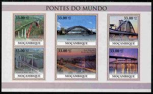 Mozambique 2010 Bridges of the World perf sheetlet containing 6 values unmounted mint, Yvert 3170-75