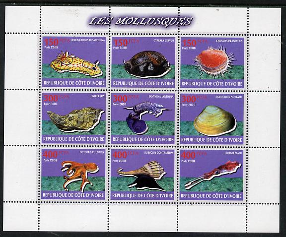 Ivory Coast 2009 Shells perf sheetlet containing 9 values unmounted mint