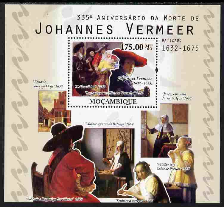 Mozambique 2010,335th Death Anniversary of Johannes Vermeer perf s/sheet unmounted mint