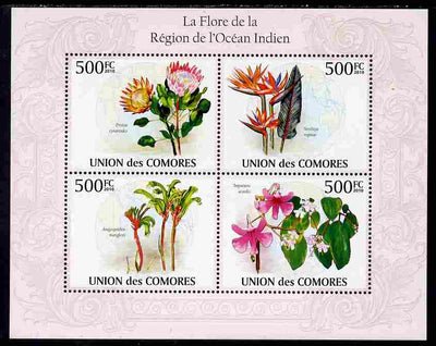 Comoro Islands 2010 Flowers from the Indian Ocean Region perf sheetlet containing 4 values unmounted mint, Michel 2657-60