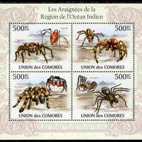 Comoro Islands 2010 Spiders from the Indian Ocean Region perf sheetlet containing 4 values unmounted mint, Michel 2677-80