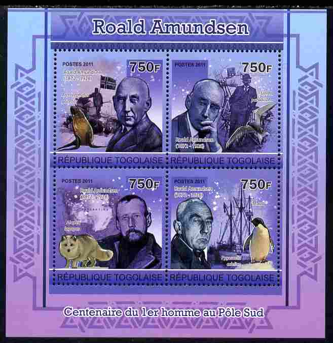 Togo 2011 Roald Amundsen perf sheetlet containing 4 values unmounted mint