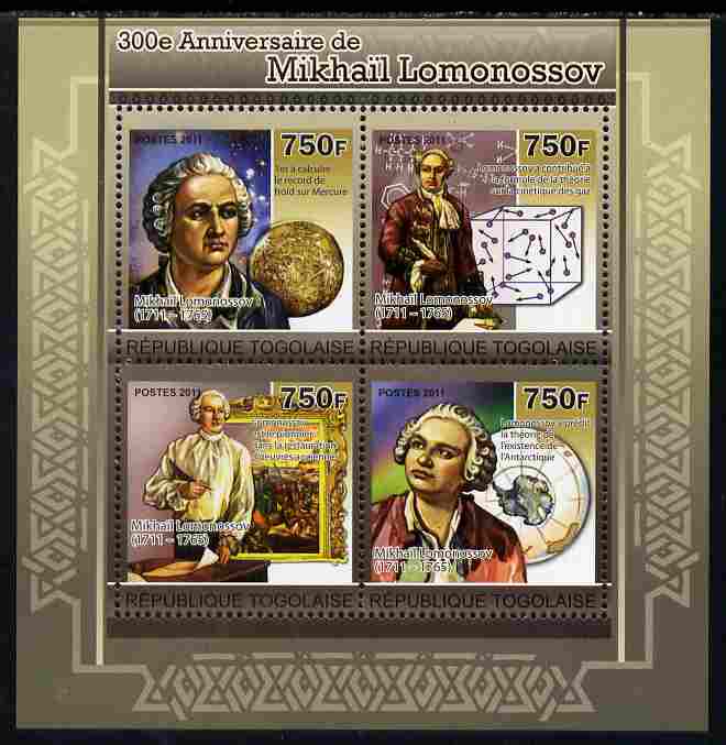 Togo 2011 300th Birth Anniversary of,Mikhail Lomonosov perf sheetlet containing 4 values unmounted mint