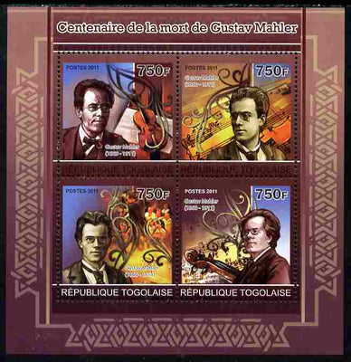 Togo 2011 Death Centenary of Gustav Mahler perf sheetlet containing 4 values unmounted mint