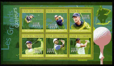 Comoro Islands 2010 Great Golfers perf sheetlet containing 6 values unmounted mint