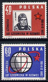 Poland 1961 World's First Manned Space Flight (Gagarin) unmounted mint set of 2 SG 1221-22