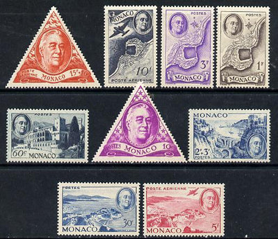 Monaco 1946 Pres Roosevelt Commem set of 9 (lightly mounted mint) SG 327-35