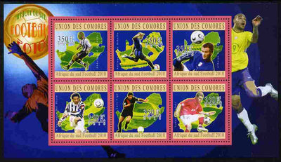 Comoro Islands 2010 South African Footballers #2 perf sheetlet containing 6 values unmounted mint