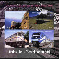 Central African Republic 2011 Railways - Trains of South America imperf sheetlet containing 4 values unmounted mint. Note this item is privately produced and is offered purely on its thematic appeal