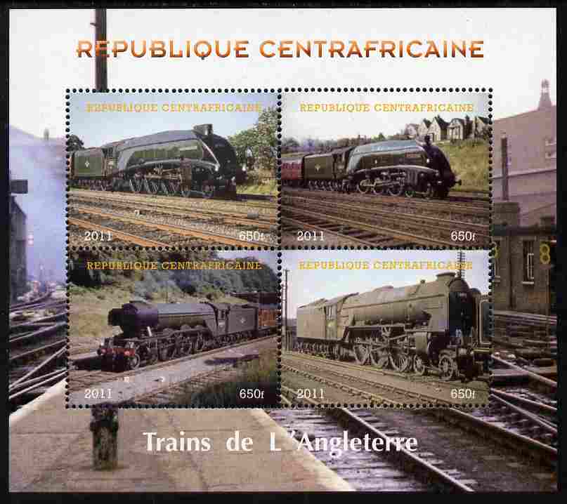 Central African Republic 2011 Railways - Trains of England perf sheetlet containing 4 values unmounted mint. Note this item is privately produced and is offered purely on its thematic appeal