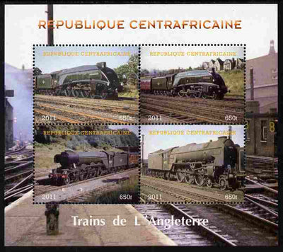 Central African Republic 2011 Railways - Trains of England perf sheetlet containing 4 values unmounted mint. Note this item is privately produced and is offered purely on its thematic appeal