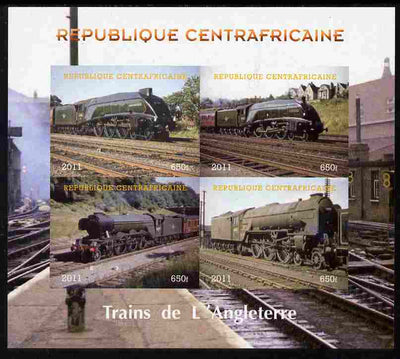 Central African Republic 2011 Railways - Trains of England imperf sheetlet containing 4 values unmounted mint. Note this item is privately produced and is offered purely on its thematic appeal