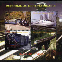 Central African Republic 2011 Railways - Trains of Asia perf sheetlet containing 4 values unmounted mint. Note this item is privately produced and is offered purely on its thematic appeal