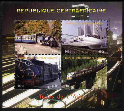 Central African Republic 2011 Railways - Trains of Asia perf sheetlet containing 4 values unmounted mint. Note this item is privately produced and is offered purely on its thematic appeal