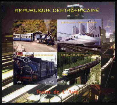 Central African Republic 2011 Railways - Trains of Asia imperf sheetlet containing 4 values unmounted mint. Note this item is privately produced and is offered purely on its thematic appeal