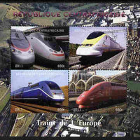 Central African Republic 2011 Railways - Trains of Europe perf sheetlet containing 4 values unmounted mint. Note this item is privately produced and is offered purely on its thematic appeal
