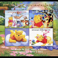 Central African Republic 2011 Winnie the Pooh perf sheetlet containing 4 values unmounted mint. Note this item is privately produced and is offered purely on its thematic appeal