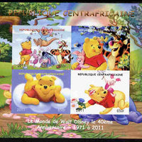 Central African Republic 2011 Winnie the Pooh imperf sheetlet containing 4 values unmounted mint. Note this item is privately produced and is offered purely on its thematic appeal