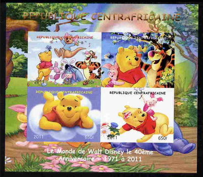 Central African Republic 2011 Winnie the Pooh imperf sheetlet containing 4 values unmounted mint. Note this item is privately produced and is offered purely on its thematic appeal