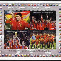 Central African Republic 2011 Football World Cup Winners - Spain perf sheetlet containing 4 values unmounted mint. Note this item is privately produced and is offered purely on its thematic appeal, it has no postal validity