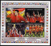 Central African Republic 2011 Football World Cup Winners - Spain perf sheetlet containing 4 values unmounted mint. Note this item is privately produced and is offered purely on its thematic appeal, it has no postal validity