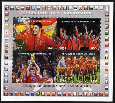 Central African Republic 2011 Football World Cup Winners - Spain perf sheetlet containing 4 values unmounted mint. Note this item is privately produced and is offered purely on its thematic appeal, it has no postal validity