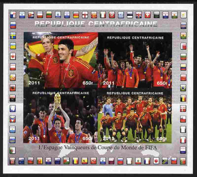 Central African Republic 2011 Football World Cup Winners - Spain imperf sheetlet containing 4 values unmounted mint. Note this item is privately produced and is offered purely on its thematic appeal