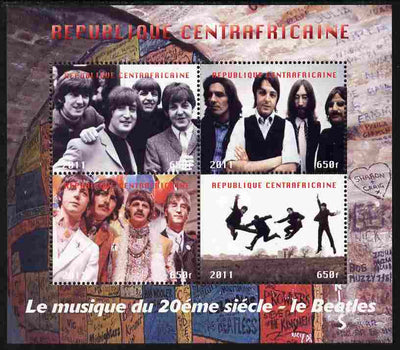 Central African Republic 2011 The Beatles #1 perf sheetlet containing 4 values unmounted mint. Note this item is privately produced and is offered purely on its thematic appeal