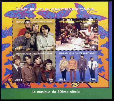 Central African Republic 2011 The Monkeys (pop group) perf sheetlet containing 4 values unmounted mint. Note this item is privately produced and is offered purely on its thematic appeal