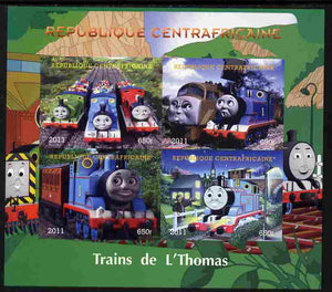 Central African Republic 2011 Thomas the Tank Engine imperf sheetlet containing 4 values unmounted mint. Note this item is privately produced and is offered purely on its thematic appeal