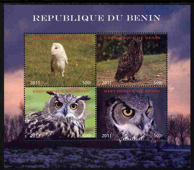 Benin 2011 Owls perf sheetlet containing 4 values unmounted mint. Note this item is privately produced and is offered purely on its thematic appeal