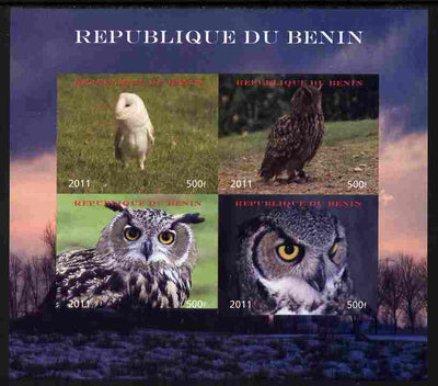 Benin 2011 Owls imperf sheetlet containing 4 values unmounted mint. Note this item is privately produced and is offered purely on its thematic appeal